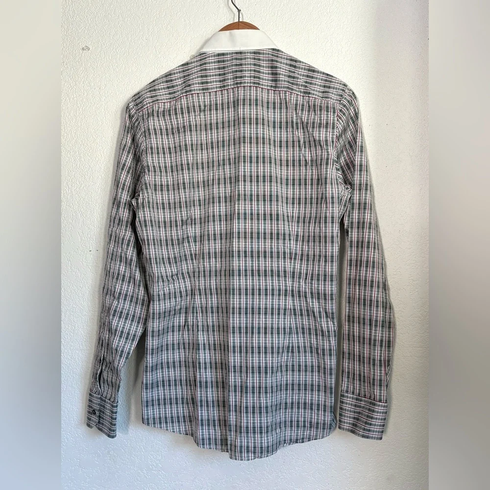 Vintage Slim Fit Gucci Green with Red Plaid White Collared Button Down size 39